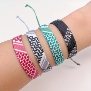 4pcs Braided Ribbon Bracelets – Scarf Style Colorful Geometric Wristbands