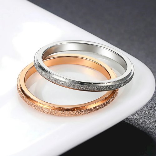 Double Fair Frosted 2 mm Wide Titanium Steel Rings Rose Gold White Gold