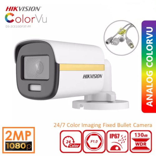 Hikvision Camera Night Color 2MP Pure 1080P ColorVu DS-2CE10DF3T-PF 24/7 Colored with build in LED Light