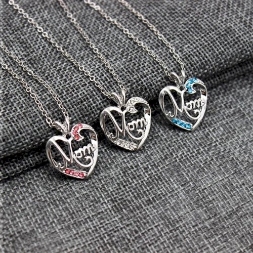 Letter MOM Inlaid Crystal Pendant Necklace Mother Gift Woman Necklaces