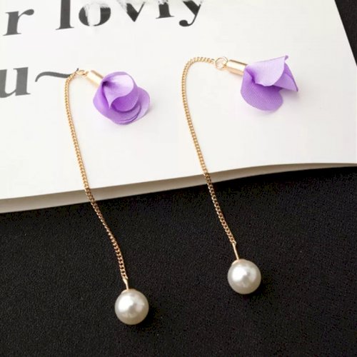 Flower Long Tassel Earrings Imitation Pearl