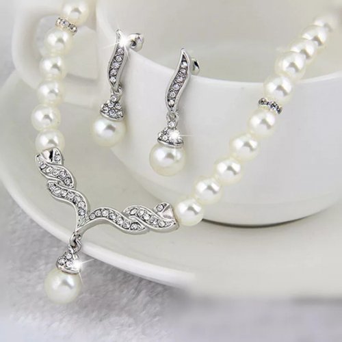 Creative Necklace & Earrings Wedding Bridal Pearl Jewelry Set