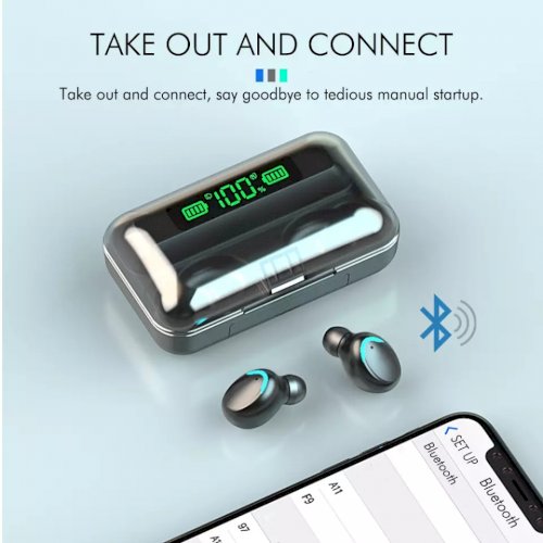 F9-5 TWS Bluetooth 5.0 Earbuds 3D Smart Touch Control HIFI Music LED Display Wireless Earphone with Charging Box