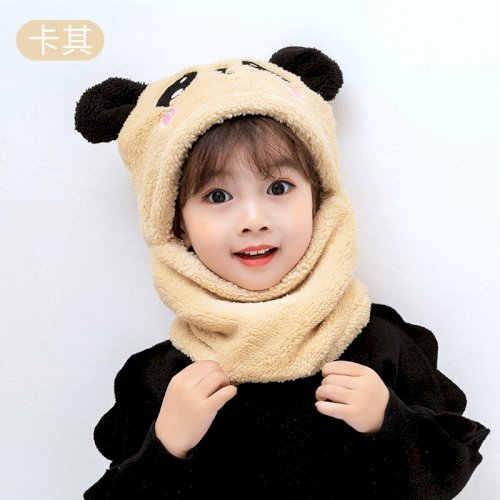 Winter Children Hat Plus Fleece Kids Wool Caps with Neck Warmer Cartoon Hat For Girls Boys Scarf Thicken Cap