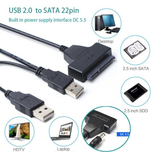 Dual USB Sata to USB Cable 2.5 or 3.5 Inch External SSD HDD Hard Drive Sata Cable Sata USB 2.0