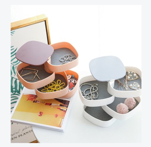 360° Rotating Jewelry Storage Box 4 Layers Portable Travel Jewellery Holder Jewellery Accessory Organizer Necklaces Bracelets Rings Earrings Holder with Mirror For Girl Women