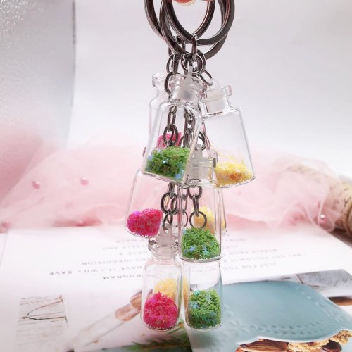 Colorized Shining Star Drift Wishing Bottle Keychains Key chains for Girls- Pack of 03 Bottles Glitter Key chain for Girls- Multicolor Cute Pompom Hanging Accessories