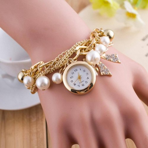 Pearl Bracelet Watch For Girls 