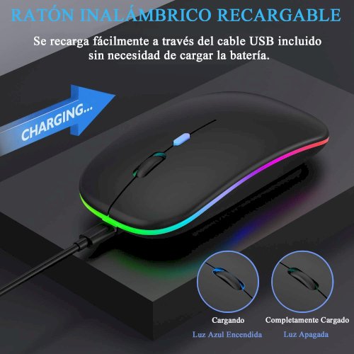 Ultra Slim Dual Mode Bluetooth mouse Rechargeable Battery Gaming RGB USB Wireless Optical Mouse With Silent Clicks Black 2.4G Backlit Mice - Plug and Play