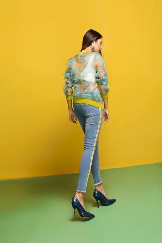 Pine Vine-Printed Organza Bomber jacket