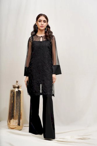 Black Lilly- ROCOB-02-  Organza Shirt With Straight  Pants