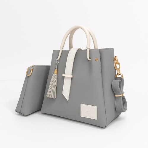 Two-Piece Synthetic Leather Handbag Set for Women – Available in Red, Grey, Pink & Blue