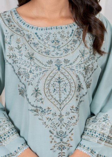 Sea Breeze 3PCS – Elegant Pastel Green Embroidered Cotton Suit