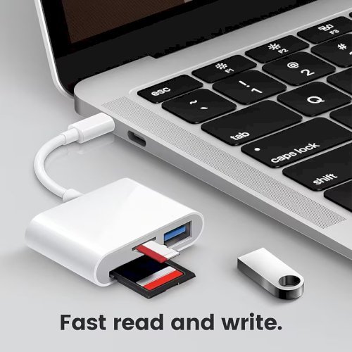 3-in-1 USB-C SD/TF/Micro SD Card Reader – Fast Data Transfer OTG Compatible Adapter for Smartphones & Tablets