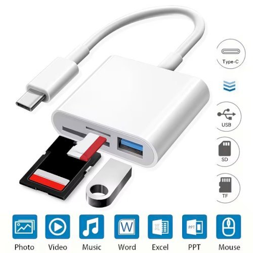 3-in-1 USB-C SD/TF/Micro SD Card Reader – Fast Data Transfer OTG Compatible Adapter for Smartphones & Tablets
