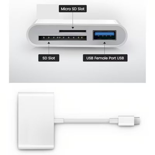 3-in-1 USB-C SD/TF/Micro SD Card Reader – Fast Data Transfer OTG Compatible Adapter for Smartphones & Tablets