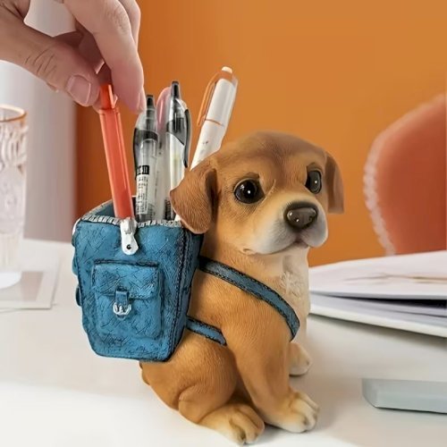 1pcs Cute Dog Shaped Pen Holder with Backpack Design – Creative Desktop Stationery Organizer & Storage Box