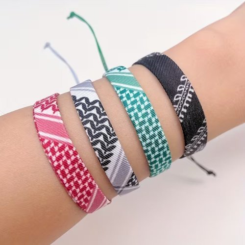 4pcs Braided Ribbon Bracelets – Scarf Style Colorful Geometric Wristbands