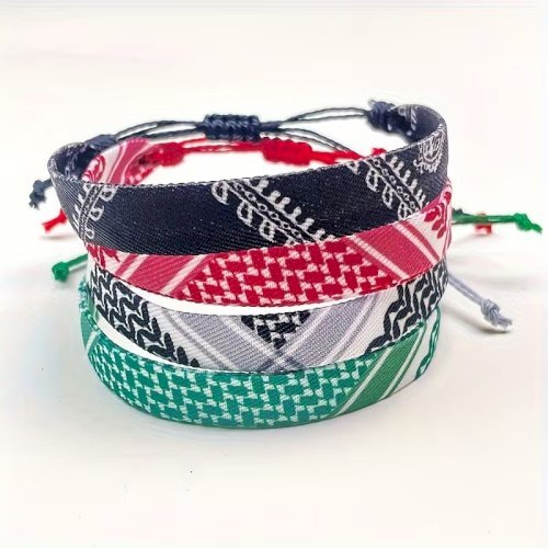 4pcs Braided Ribbon Bracelets – Scarf Style Colorful Geometric Wristbands