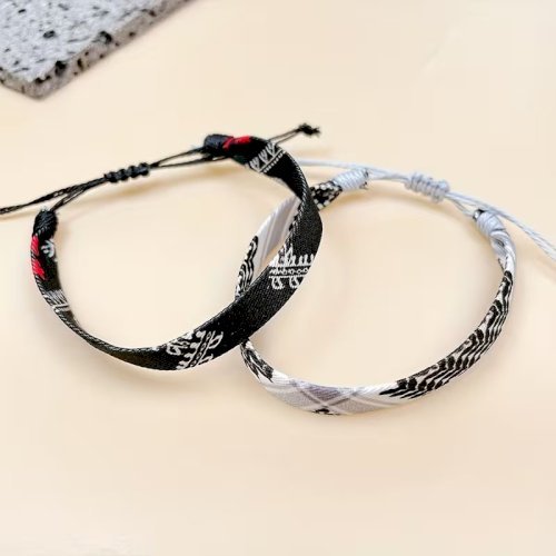 4pcs Braided Ribbon Bracelets – Scarf Style Colorful Geometric Wristbands