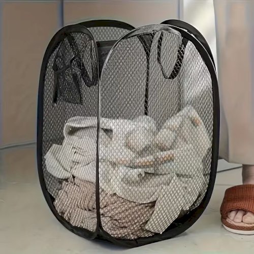 1 pcs Foldable Pop-Up Laundry Basket – Large Capacity Portable Mesh Hamper with Handle for Home Storage