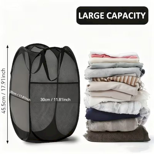 1 pcs Foldable Pop-Up Laundry Basket – Large Capacity Portable Mesh Hamper with Handle for Home Storage