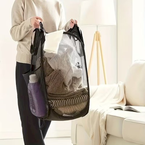 1 pcs Foldable Pop-Up Laundry Basket – Large Capacity Portable Mesh Hamper with Handle for Home Storage