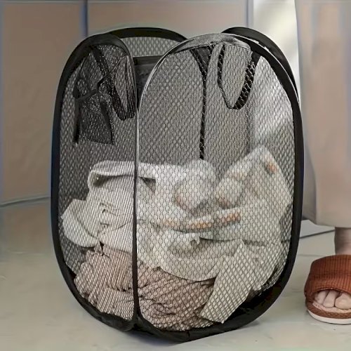 1 pcs Foldable Pop-Up Laundry Basket – Large Capacity Portable Mesh Hamper with Handle for Home Storage