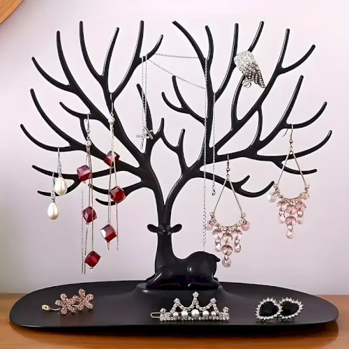 1pc Antler Shaped Jewelry Organizer – Multifunctional Jewelry & Cosmetic Storage Stand with Tray & Hooks