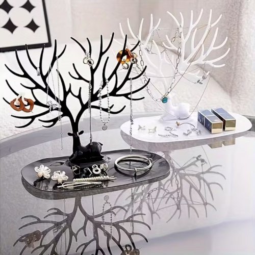 1pc Antler Shaped Jewelry Organizer – Multifunctional Jewelry & Cosmetic Storage Stand with Tray & Hooks
