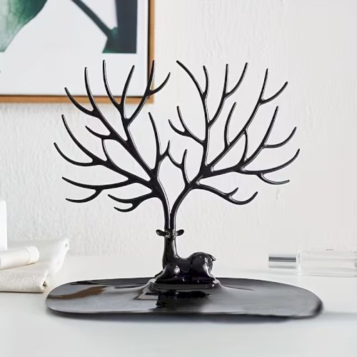 1pc Antler Shaped Jewelry Organizer – Multifunctional Jewelry & Cosmetic Storage Stand with Tray & Hooks