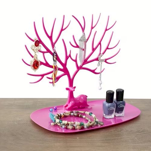 1pc Antler Shaped Jewelry Organizer – Multifunctional Jewelry & Cosmetic Storage Stand with Tray & Hooks