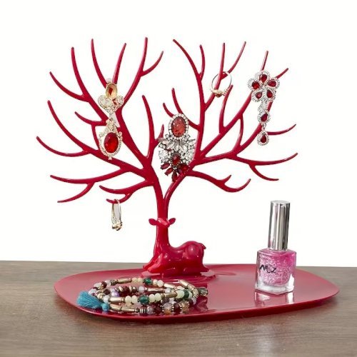 1pc Antler Shaped Jewelry Organizer – Multifunctional Jewelry & Cosmetic Storage Stand with Tray & Hooks