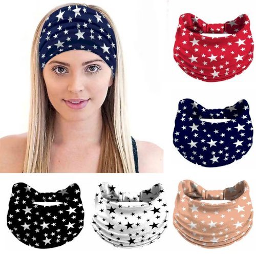 Women Star Print Headband – Stretchy Non-Slip Sweatband for Sports & Daily Wear