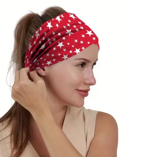Women Star Print Headband – Stretchy Non-Slip Sweatband for Sports & Daily Wear