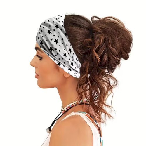 Women Star Print Headband – Stretchy Non-Slip Sweatband for Sports & Daily Wear