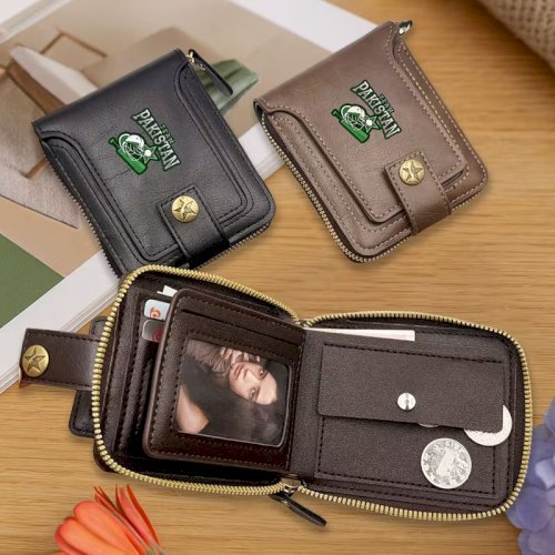 1 pcs Stylish TEAM PAKISTAN Men's Wallet with Zipper – Vintage Unisex Wallet for Travel, Shopping & Daily Use