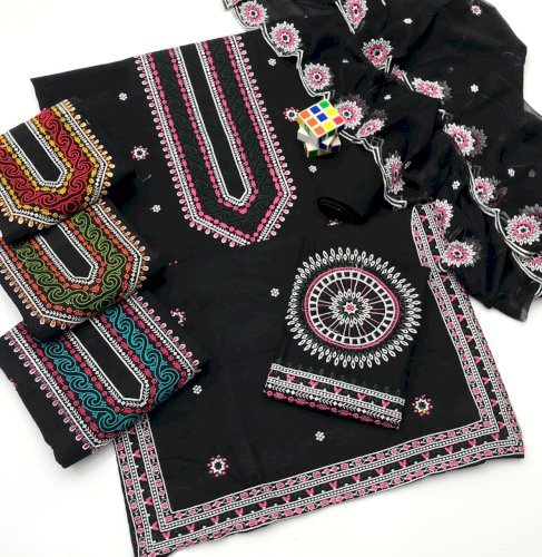 3PC Embroidered Lawn Suit - Full Gala Daman Chaak - Summer Festive